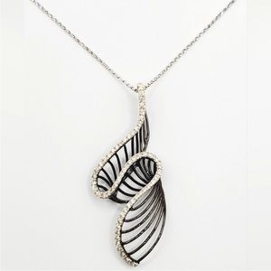14k Solid White / Black Gold Genuine Round Diamond Swirl Pendant Necklace
